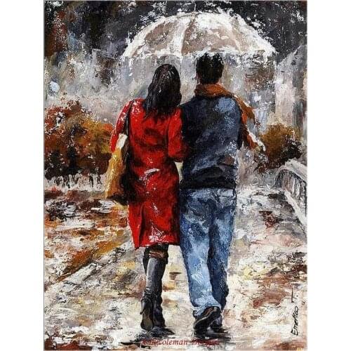 Needlework Crafts for Embroidery DIY High Quality - Counted Cross Stitch Kits 14 ct Oil painting - Walking in the Rain