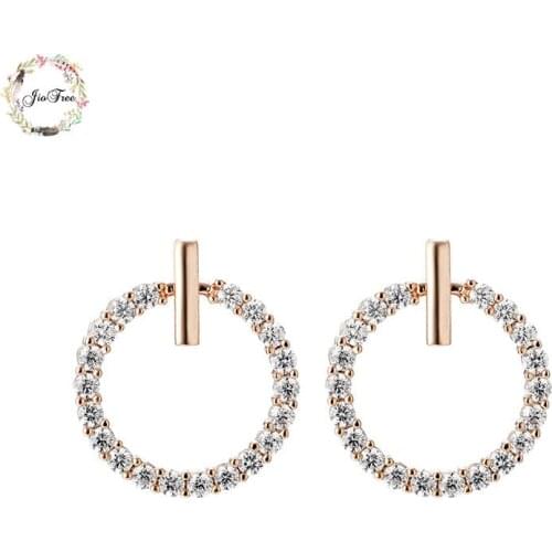 JIOFREE New Trendy Rhinestone round Fashion charm Clip on Earrings Without Piercing for Women Luxury Clip Earrings gift