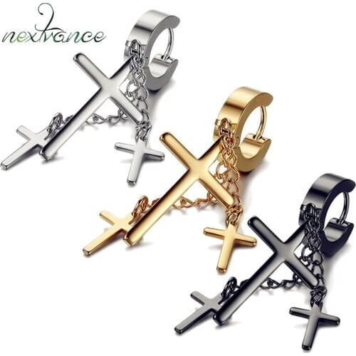 Nextvance Cross Hoop Earrings Punk Long Earring for Men Women Birthday Gift Hiphop Party Jewelry Dangle Drop Brinco