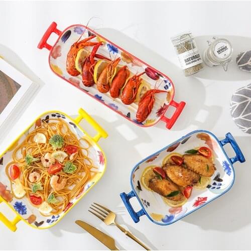 Flower season series hand-colored ceramic hand-baked dish baking bowl rice baking plate Western plate home