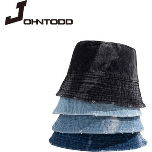 2021 Summer Men and Women Japanese Washed Tie-dye Denim Bucket Hat Korean Fashion Shade Basin Hat Personality Fisherman Hats
