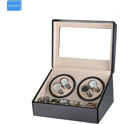 Global Plug Use Black Wood Surface Watch Winder Box Inner Velvet Automatic Rotation 4+6 Watch Winder Storage Case Display Box