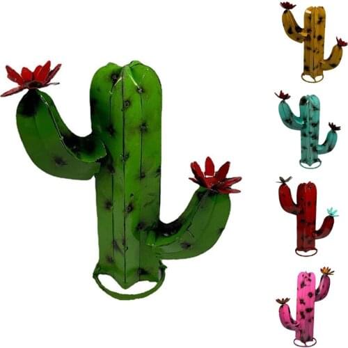 Cactus Sculpture Rustic Hand Painted DIY Mini Metal Saguaro Cactus Ornament Yard Art Sculpture
