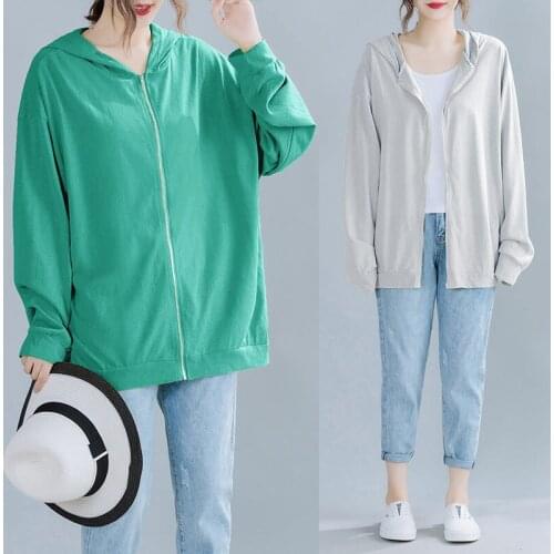 Sweatshirt Womens Clothing 2021 New Spring Fall Plus Size Hooded Korean Style Loose Zipper Jacket Thin Trend Casuals Top zh1483