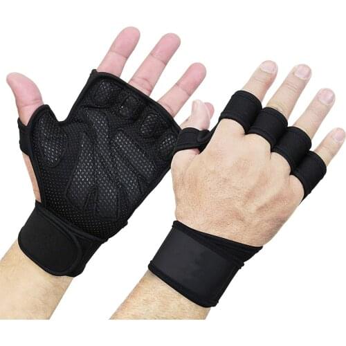 Weight Lifting Gloves with wrist wrap support and duty silicon grip black power light weight crossfit- gear for men and women