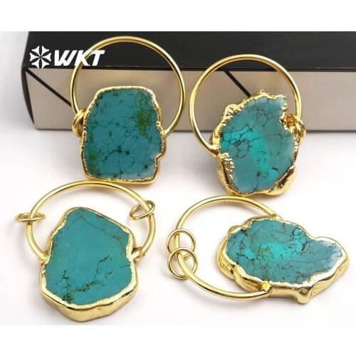 WT-P1372 Wholesale exquisite natural stone pendant With gold color circle Unique Pendant For Lady Decorate Jewerly