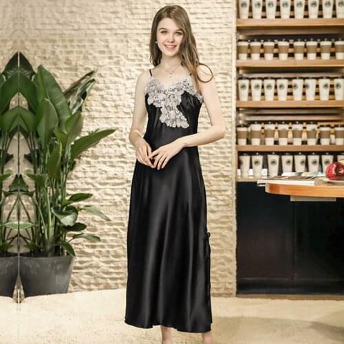 Sexy Nightgown Lingerie Women Fashion Patchwork Nightdress Lady Strap Sleeveless Nighties V-neck Sleepwear Femal women sleepwear