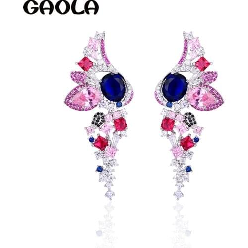 GAOLA Women Jewelry Colorful Butterfly Dangle Earring Cubic Zirconia Long Earrings For Girls GLE6544