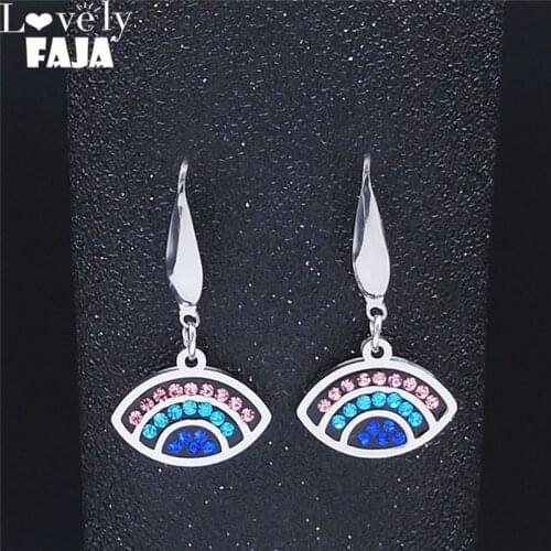 2021 Turkey Eye Crystal Stainless Steel Islam Droop Earings for Women Silver Color Earrings Jewelry pendientes mujer E9205S04