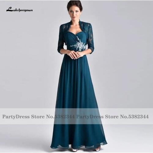 Lakshmigown Green Plus Size Mother of The Bride Dresses with Lace Jacket 2021 Vestidos Madrina Ruched Chiffon Long Party Gowns