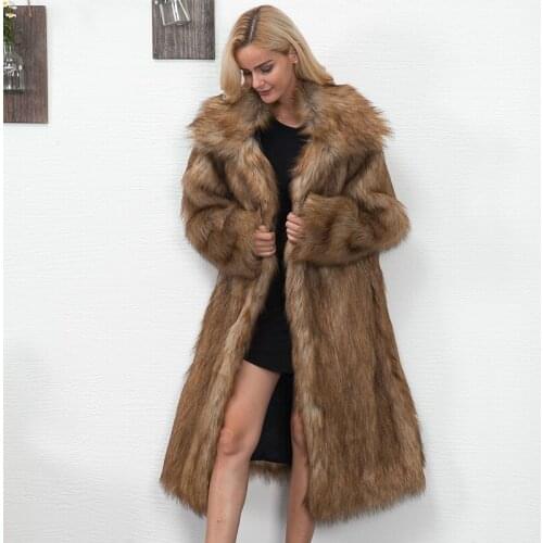 Winter Womens Plus Size Faux Fur Coat Long Slim Thicken Warm Hairy Jacket Trendy Warm Outerwear Fox Fur Jacket Furry Veste Femme