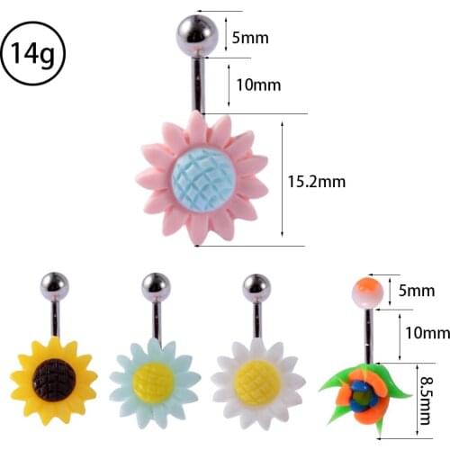 1pc Colorful Daisy Sunflower Navel Bar Piercing Summer Women Belly Button Rings Cute Navel Body Jewelry 14g