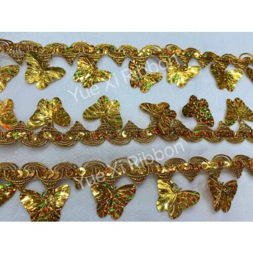 1yard Laser Sequins Butterfly Gold Accessories lLace Trim Performance Dance Costume DIY Decor Craft