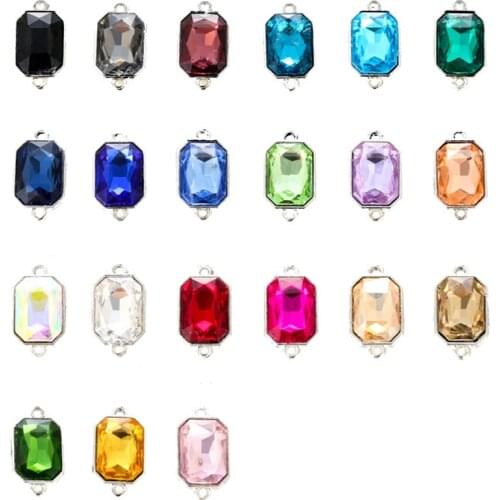 10pcs/lot Crysta Glass Rectangle Charms Pendant Connector Charms for Earring Findings fits DIY Necklace Bracelet Jewelry Making