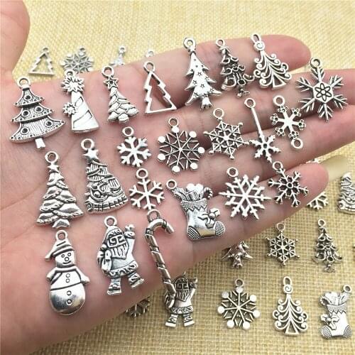 10Pcs Christmas Types Snowflakes Charms Alloy Metal Jewelry Diy Tree Santa Claus Vintage Handmade Bracelet Diy Making