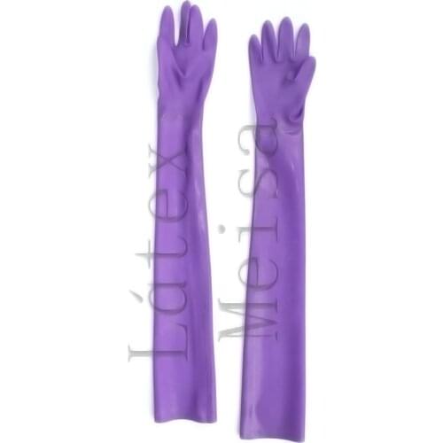 100% natural & real latex long gloves Fetish in purple color for adults and support custom tailored