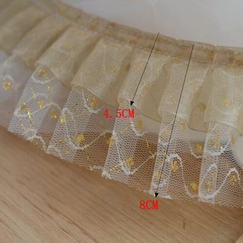 2 Meters Gold Double Polka-dot Mesh Ruffled Lace Trim Clothing Material Accessories Dress Lace Ribbon