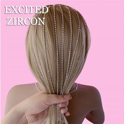 2020 Luxury Long Tassel Headband Bridal Wedding Headpiece Crystal Head Chain Tiara Hair Rhinestone Forehead Jewelry for Women