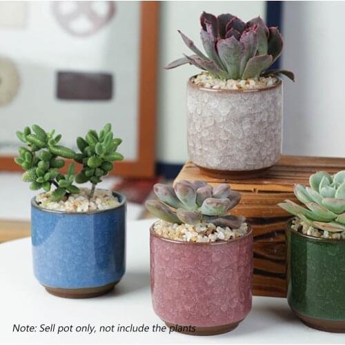 Morden Style Ice Crackle Glaze Flower Pot Office Decor 6Pcs Set Ceramics Planter Succulent Decoration Dest Vase With Hole 2.36"