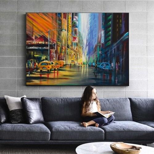 Watercolor Abstract New York City Poster Canvas Painting Street Night Life Pictures Wall Art Print for Living Room Decor