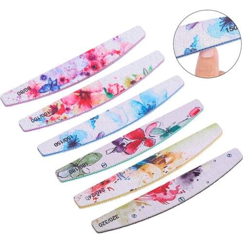 BellyLady 1Pc Half-Moon-Shaped Printed Nail File Nail Buffer Washable Grinding Polishing Sanding Buffing Pedicure Nail Art Tools