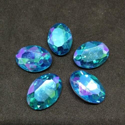 Turquoise blue AB Oval Crystal Glass Sewing Rhinestones Pointback DIY Wedding Dress and Bag 10*14 13*18