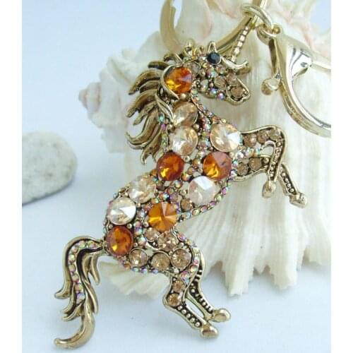 Unique Animal Unicorn Horse Keychain Tea Yellow Austrian Crystal Pendant K06172C11