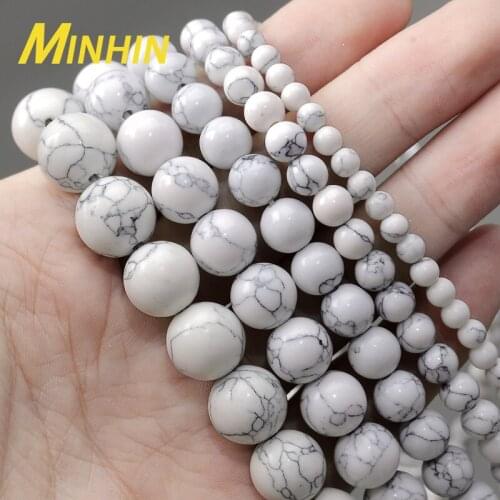 MINHIN Natural White Howlite Turquoises Stone Beads For Jewelry Making 4/6/8/10/12MM Round Loose Beads For Bracelet DIY