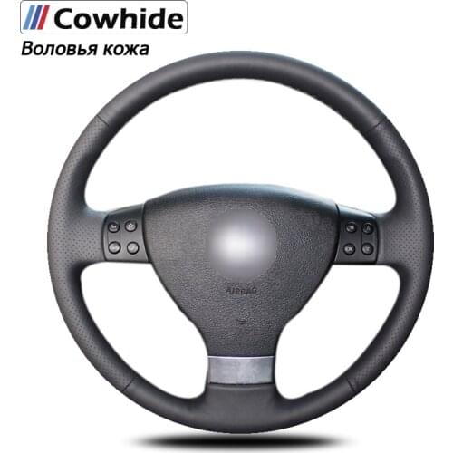 Black Genuine Leather Car Steering Wheel Cover for Volkswagen Passat B6 Golf 5 Mk5 VW Jetta 5 Mk5 Tiguan 2007-2011