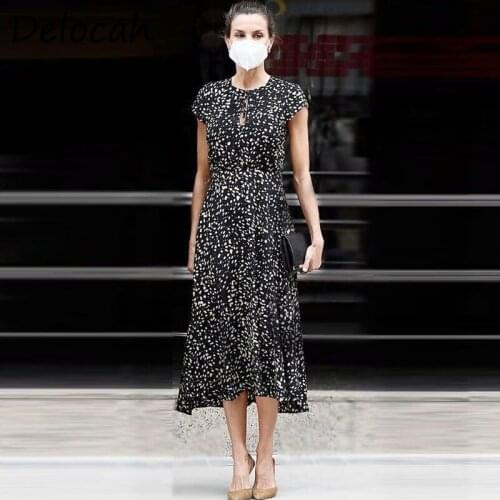 Delocah New 2021 Summer Women Fashion Designer Party Midi Dress Sleeveless Ruffles Floral Print Elegant A-Line Dresses Vestidos