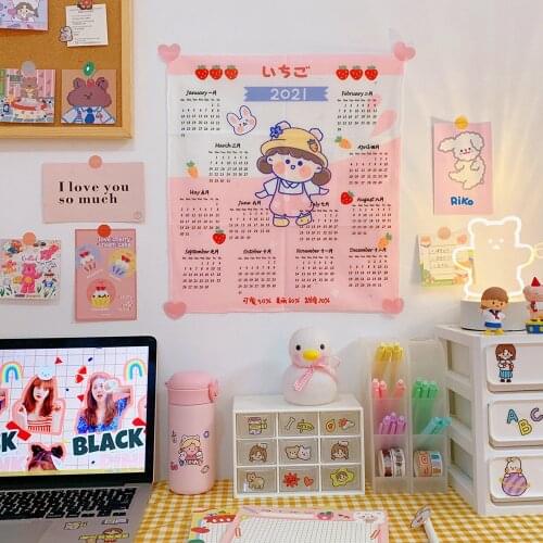 Kawaii Room Decor Anime Tapestry Wall Decor For Bedroom Decorations 2021 Creative Calendar Hanging Background Cloth Girl Room