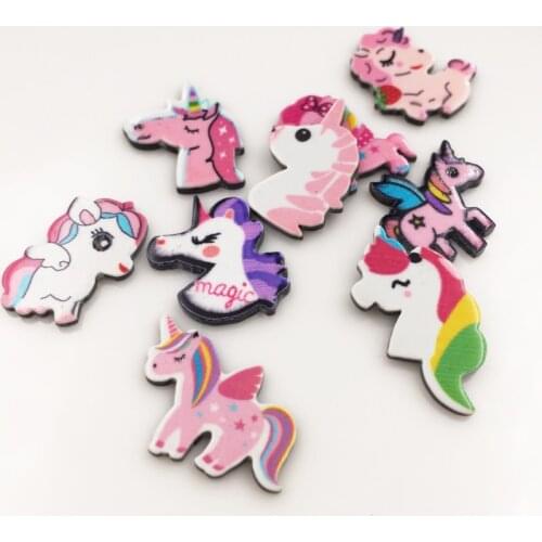 Kawaii Colorful Mix Various Mini Unicorn Flat back Acrylic Sheet Miniature Pattern 20pcs Applique DIY Scrapbook Home Decor Craft
