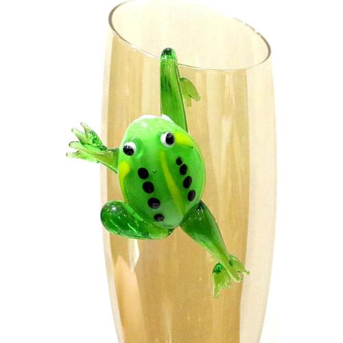 6pcs Custom Murano glass art figurines miniature aquarium Decoration hand made glass frog green cartoon animal statues ornaments