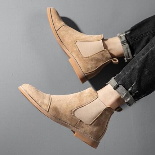 Men Chelsea Boots Winter Warm Snow Boots High Quality Suede Fur Mens Casual Shoes Platform Plush Fashion Man Rubber Ankle Boots
