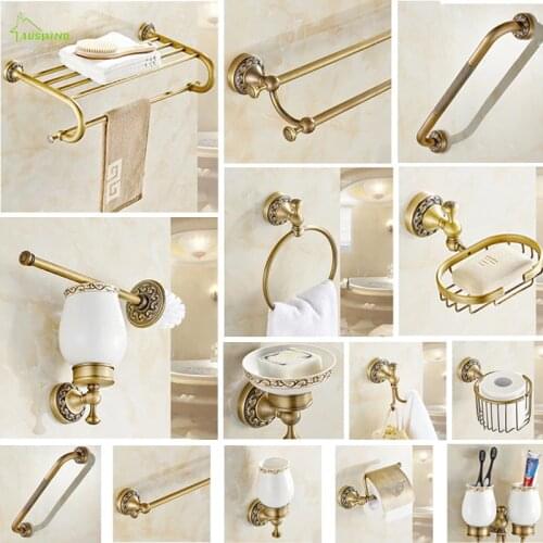 European Style Bathroom Hardware Sets Wall Mount Bathroom Products Brass Towel Rack Bathroom Accessories Set for bath decoration