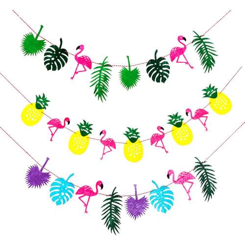 A set of non-woven Flamingo cactus banner summer Pineapple flag palm leaf balloon summer Birthday party decoration supplies