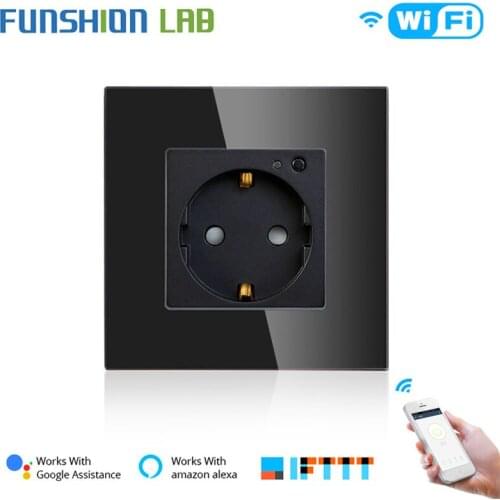 EU WiFi Smart Wall Socket 16A Outlet Glass Panel Gemany Smart Life/Tuya Remote Control Works with Amazon Echo Alexa Google Home