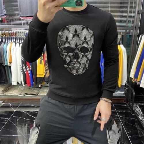 2021 New Best Selling Fashion High Quality Rhinestone Skull Hoodie Slim Joker Warm Bodybuilding Sweatshirt