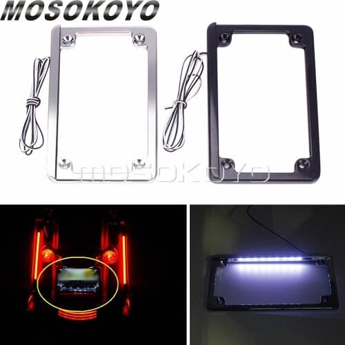 7-3/16" x 4-1/4" Chrome Black Motorcycle License Plate Tag Cover Universal LED Number Plate Frame Holder For Harley Honda BMW