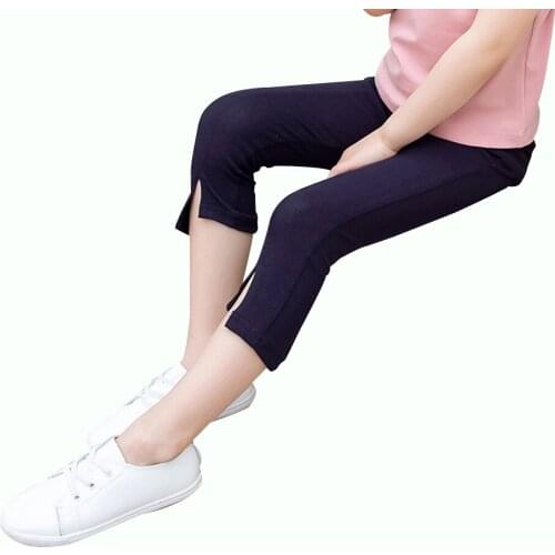 Girls Pants Solid Color Girls Pants Calf Length Pants For Children Mid Wiat Kid Clothes 6 8 10 12 14