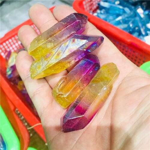 Wholesale Electroplated Titanium Rainbow Aura Lemurian Quartz Crystal Point Healing Stones Decor Natural Quartz Crystals
