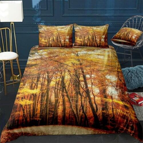 Autumn Forest Quilt Cover Pillowcase 3Piece Comforter Bedding Set With Pillow Case Single Double Duvet Cover Home Decora