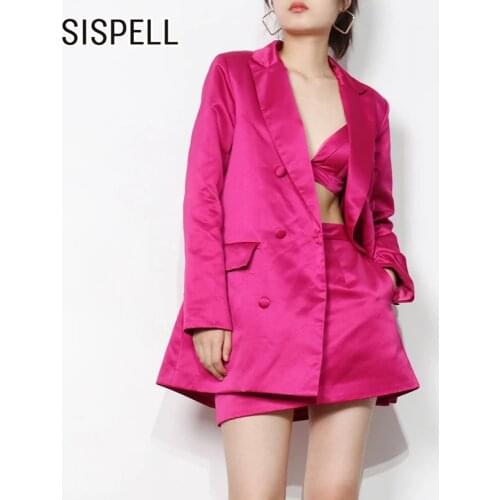 SISPELL Pure Color Sets For Female Lapel Collar Long Sleeve Coat With Square Collar Sleeveless Bar With Highi Wast Skirt Set New