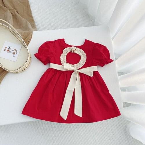 Girls dress 2021 summer new girl baby love halter childrens short-sleeved cute Korean princess dresses girls clothes