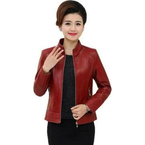 Hot Middle-aged Leather Jacket Plus Size 6XL Female Casual Short Coat Jackets 2019 Autumn New Womens Clothing PU Jackets Surcoa