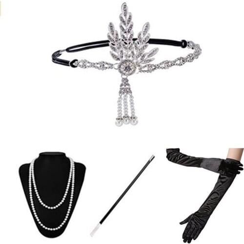 Drop Shipping Halloween Cosplay Costumes 1920s Great Gatsby Accessories Set For Women Costume Flapper Headpiece Headband Black