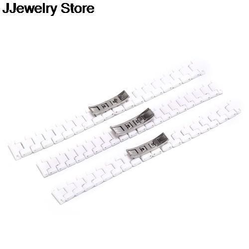 Women Wristwatches Wristband Bracelet With Steel Buckle 14mm 18mm Fashion Ceramic Watchband White Watch Strap Solid Link