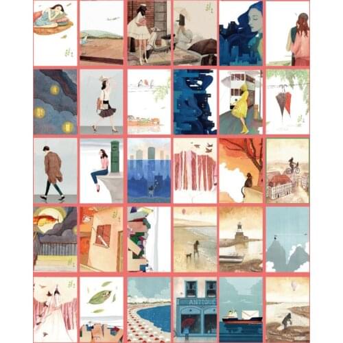 30 Sheets Happyness Paintings Retro Vintage Postcard Christmas Gift Card Wish Poster Cards