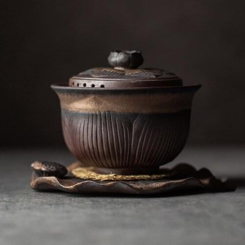 Sancai cover bowl teacup ceramic tea bowl Kung Fu tea set retro handmade stoneware large tea bowl household tea maker