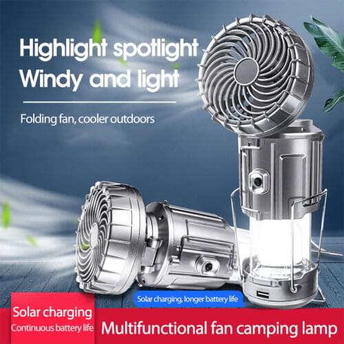 Solar Super Bright Camping Light Rechargeable Portable Led Lantern Camping Tent Light Fan Searchlight Outdoor Flashlight Lantern